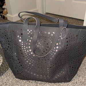 Perforated Gray Tote Bag with Top Handles